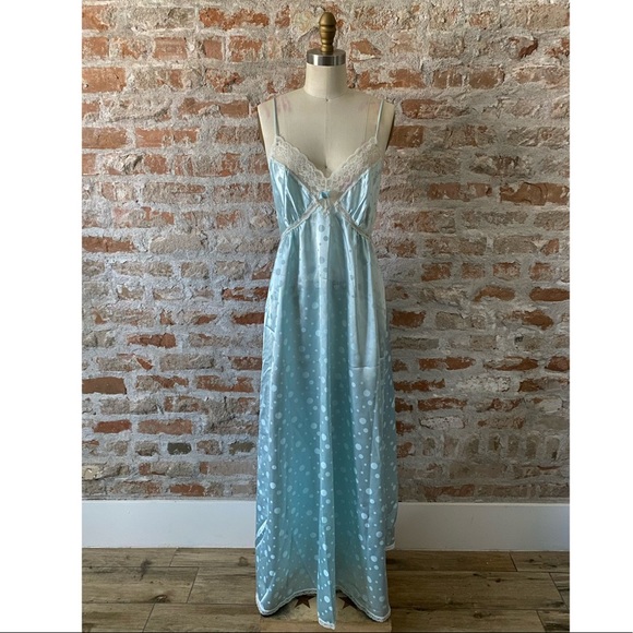 DIOR VINTAGE 80’s POLKA DOT SATIN SLIP NIGHTGOWN - Picture 2 of 11